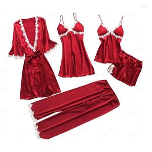 Women's Sleepwear 2024 European And American Sexy Five-Piece Pajamas Summer Half Sleeve Bridal Gown Plus Size Homewear Nightgown Bathrobe