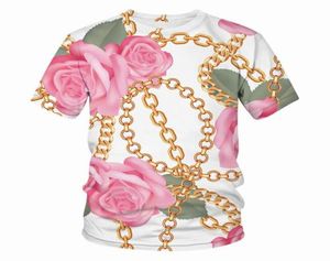 Men039s TShirts Funko Fashion Big Pink Flower With Gold Chain 3D Printed T Shirt For Menwomen Short Sleeve Tshirt Boy Girl Cl8980085