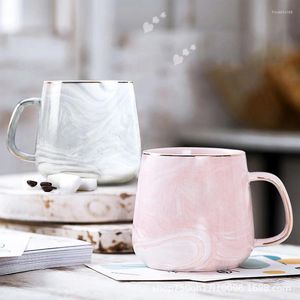 Kupalar 400ml mermer doku kupa ev seramik fincan kahve kapak kaşık basit stil çift yaratıcı içme süt çayı