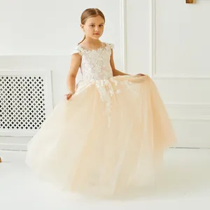 Girl Dresses Cute Ball Gown Flowrer Girls Vintage Lace For Toddler Birthday Party Clothes Tulle Bow Summer Dress Kids Pageant Gowns