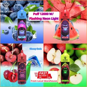 EB Desire 12K Puff 9K Puff 15000 12000 Puffs使い捨てVape EU US Local Warehouse 25ML LED NEON LIGHT 600MAH BATTERYRM TORNADO 9000 PUFF 10000 PUFF 7000 VAPES RAZZ BAR