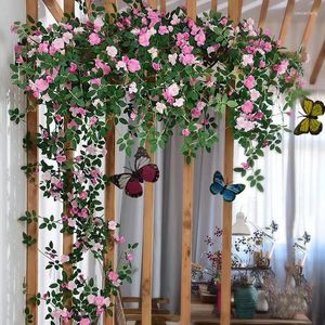 Dekorativa blommor 1,8 m Simulerad rosen Vine Artificial Flower Air Conditioning Piller Decoration DIY Hem