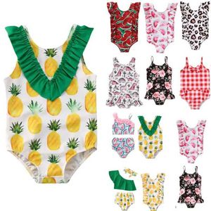 Swim Wear Summer Swimsuit For Little Girls Toddler Baby Girls Bikini Suit Fruits Print Ruffles Baddräkter Badkläder Baddräkt 240229