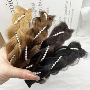 Gold Pearl Chain Twist Braid Wig Hairband Handgjorda Sweet Messy Head Band Skull Pressure Hair Temperament Girls Hair Accessories 240220