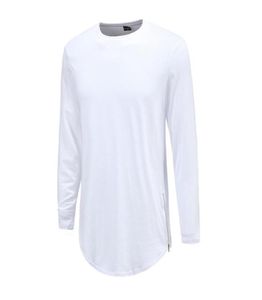 Nuove tendenze Uomo T-shirt Super Longline Maglietta a maniche lunghe Hip Hop Orlo ad arco con orlo curvo Zip laterale Top tee195o9931735