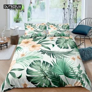 Set Home Living Luxury 3D Palm Leaves Bedding Set Flower Duvet Cover Pillowcase Queen and King EU/US/AU/UK Size Comforter Bedding Sheer Curtains