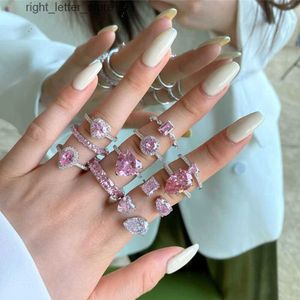 Rings luxury jewelry Pink designer ring for woman wed silver High quality 8A zirconia round pear wedding engagement heart nail ring 240229