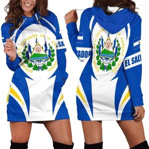 Damen Hoodies El Salvador Flagge Hoodie Kleid Frauen 2024 3D-Druck Langarm Lässige Kapuzenpullover Tops