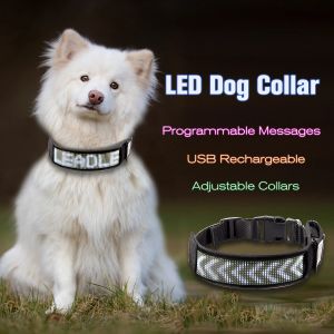 Microchips UNTSMART Led Dog Collar Programmable Bluetooth Scrolling Light lluminated MultiColored Personalized Text & Graphics White