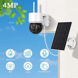 ソーラーカメラwifi屋外4MP HDワイヤレスセキュリティCCTV防水ナイトビジョンPIRヒューマン検出PTZとパネル