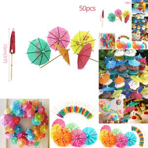 Nya nya 50st svansparaplyplockar Hawaiian Multi Color Drink Paraplyer Tropical Parasol Summer Aloha Luau Party Decorations