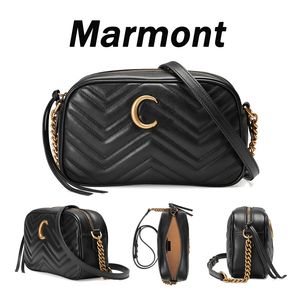 Marmont 숄더백 핸드백 고급 여성 디자이너 패션 토트 메탈릭 체인 플립 커버 블랙 가죽 지그 지그 크로스 바디 백팩 클래식 2SIZE Small Large