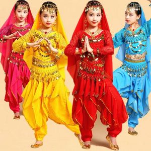 Abbigliamento da palcoscenico Set di costumi di danza del ventre per ragazze a maniche lunghe per bambini Performance di danza per bambini Costumi per bambini di danza del ventre egiziano