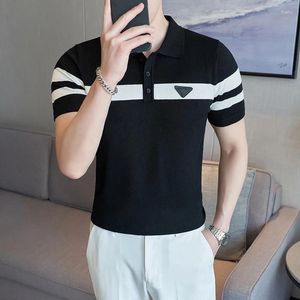 Mens Polos plus storlek 4xl-M Summer Fashion Striped Sticked Polo Shirts For Men Clothing 2024 Business Slim Fit Casual Short Sleeve Tops Tees