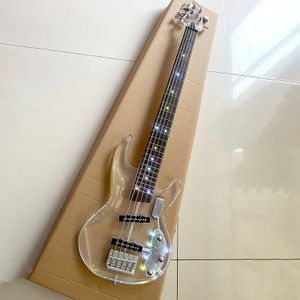 Crystal Acrylic Body 5 String Electric Bass Guitar Active Pickups with LED lights flashing Professional Bass Guitar