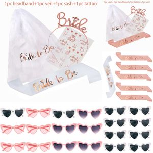 Ny ny 1Set Rose Gold Bride för att vara Satin Sash hårband Bruddusch bröllopsdekorationer Hen natt gåvor Bachelorette Party Supplies