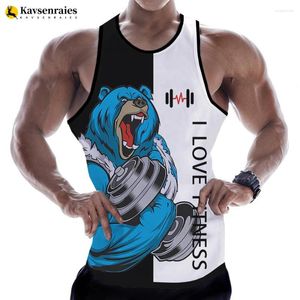 Herrtankstoppar 2024 Bear Love Fitness Cartoon Animal Letter Print 3D Tshirt ärmlösa skjortor Vest Men Streetwear Gym T-shirt