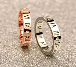 Jewelry mixed batch fashion exquisite hollow lucky Roman digital rose gold plated titanium steel ring2028350
