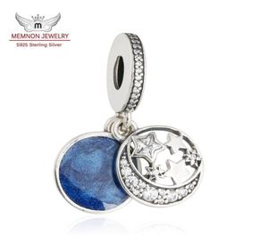 Memnon Jewelry 925 Sterling Silver Christmas Night Sky Charm CZ Pave Moon and Star Midnight Blue Enamelペンダントジュエリー4090646