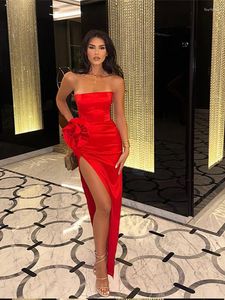 Sukienki swobodne moda czerwona sukienka 3D kwiatowa sukienka dla kobiet przyjęcie weselne bez rękawów bez ramiączki długa szata elegancka szczupła ulica
