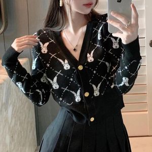 Kobiety na dzianiny Kobiety Wzór swetrów Jacquard SWEAT LONG SLIMEW SLIM SLIM TOPS 2024 FALL WITY VINTAGE Korean Płaszcz