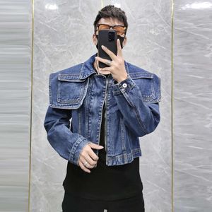 Herbst- und Winter-High-End-Retro-Schal-Design, kurze Jacke, lockeres, gerüschtes, hübsches, trendiges Street-Top für Herren, Jeansjacke