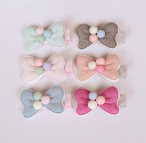 20pcslot 2016 New Arrival Small Bow Baby Girl Hair Clip Light Pink Double Level Hair Bow With Beads Kids Hairpins Solid Cloth9685061