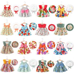 Set Summer Cotton Infant Girl Boho Style Vintage Floral Baby Dress + Hat Clothing Set For Newborn Toddler Garden Beach Party Suit