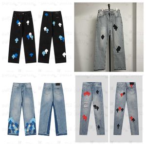 2024 Men's Designer Jeans ch Jeans Heart print Design Men's jeans High waisted cross-wash jeans men lovers loose rework process