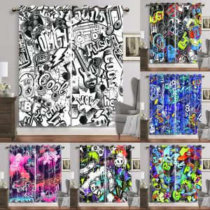 Curtains Cartoon Gamepad Blackout Curtains for The Bedroom Graffiti Words Video Games Window Drapes Game Players Living Room Decoration