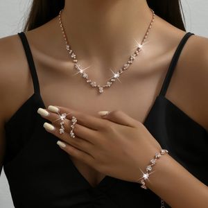 Blijery Rose Gold Color Wedding Jewelry Set for Women Crystal Necklace Earrings Armband Bridal 240220