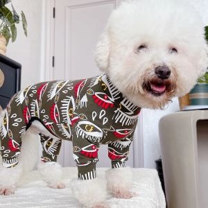 Macacão para cães de estimação, roupas finas para cachorros, macacão estampado, elástico, algodão puro, pijama para cães pequenos, chihuahua, poodle, roupa de casa