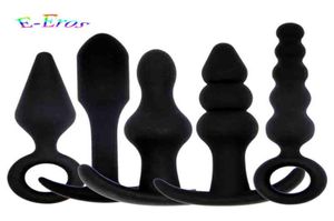 5pcslot Sexy Black Silicone Anal Plug Massage Adult Sex Toys For Women Man Gay Anus Clitoris Stimulator Sex Products9663289