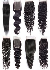 8A Virgin Human Hair Lace Closure Brasilianska peruanska malaysiska indiska raka kroppsvåg Löst djupt vatten naturlig våg kinky curly8714473