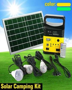 Solarlampor Portable Generator Outdoor Camping Power Mini DC10W Panelladdning LED -belysningssystem Kit Remote Control Radio FM9153884