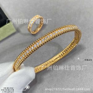 Designer Van cl-ap V Golden Fan Family Bracciale con diamanti pieni di bordi a sfera con perline di moda versatili di lusso leggere Mijin YQAH