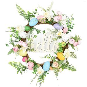 Decorative Flowers 45cm Easter Eggs Wreath Rattan Artificial Leaves Garland Front Door Porch Welcome Sign Spring Festival Decor Party