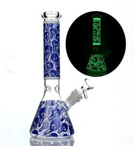 Brilha no escuro 10 polegadas copo bong pintura à mão crânio tubo de água de vidro 5mm de espessura dab plataformas petrolíferas cool recycler5326615