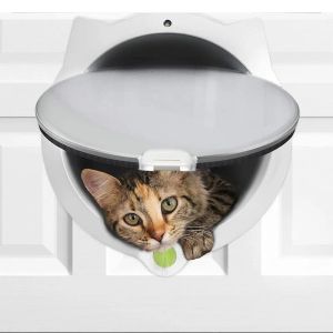 ケージペットの猫ドアフェンス4ウェイロック猫フラップインテリアドア外部ドアの壁または隠された猫インテルグネットコントロールドア