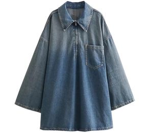 2024年春/夏の新しい女性の服シンプルでファッショナブルな汎用性の高いフリップカラールーズデニムドレス