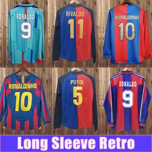 96 97 - 16 17 RIVALDO Maglie da calcio retrò a maniche lunghe XAVI PUYOL A. INIESTA RONALDINHO SUAREZ IBRAHIMOUIC GIOVANNI PIQUE HENRY Maglie da calcio casalinghe