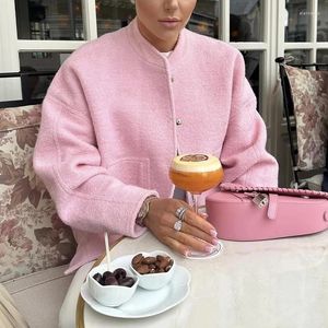 Kvinnors jackor Bombare rockar grå outwear rosa topp casual lös vinter varm kvinna traf tweed zarjackets rockar för kvinnor