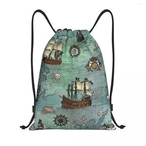 Borse per la spesa Mappa dei pirati Stampa nautica del mare Zaino con coulisse Donna Uomo Leggero Teschio Marinaio Palestra Sport Sackpack Sacchi per allenamento