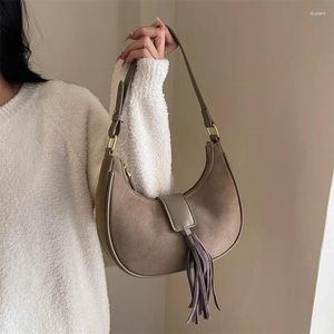 Borse da sera Borsa a tracolla da donna in pelle scamosciata del designer di marca Borsa a tracolla Hobos con nappa retrò Tendenza invernale 2024