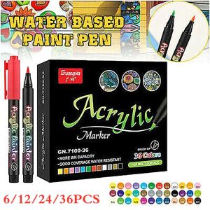 Markers Acrylic Pen Paint Brush Marker Pens for Fabric Canvas,art Rock Painting,stone,card Making, Metal and Ceramics 6/12/24/36 Colors