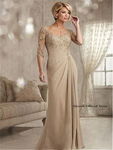 Elegant Mother Of The Bride Dresses Beaded Lace Champagne Prom Dress Chiffon Half Sleeves Groom Evening Custom Made 240227