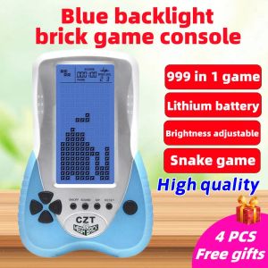 Spelare Ny CZT -uppgraderad version Big Blue Backlight Brick Game Console Snake Game Buildin 23 Game Lithium Battery (ingår) gratis gåva