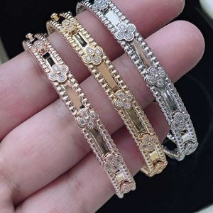 Designer Van cl-ap Fanjia High Edition Four Leaf Grass Kaleidoscope Bracelet 18k Rose Gold Narrow Full Diamond Clasp