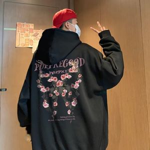 Drop Chinese Style Blossom Hoodie Übergroßes Paar High Street Hip Hop Rock Band Sweatshirt Herbst Winter