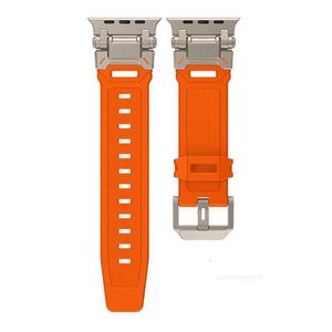 Designer-Gummi-Sportarmband, Titan-Edelstahl-Anschluss, TPU-Armband für Apple Watch Ultra 2 49 mm, Serie 9, 8, 7, Armbänder für iWatch Ultra 49, 45 mm, 42 mm, 44 mm, Luxus B